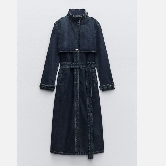 NWT Zara TRF Collection Denim Trench Coat - Picture 6 of 12